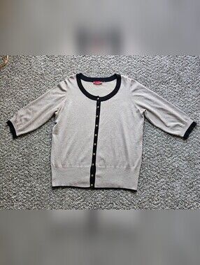 Red Beige Cardigan with Black Trim